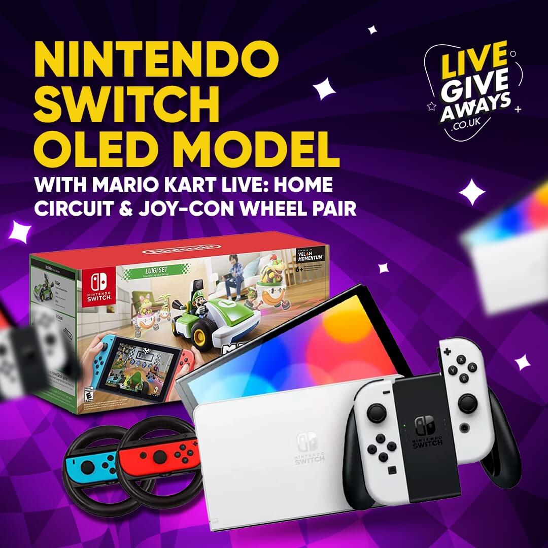 Nintendo Switch OLED Model with Mario Kart Live Home Circuit & JoyCon Wheel Pair Live Giveaways