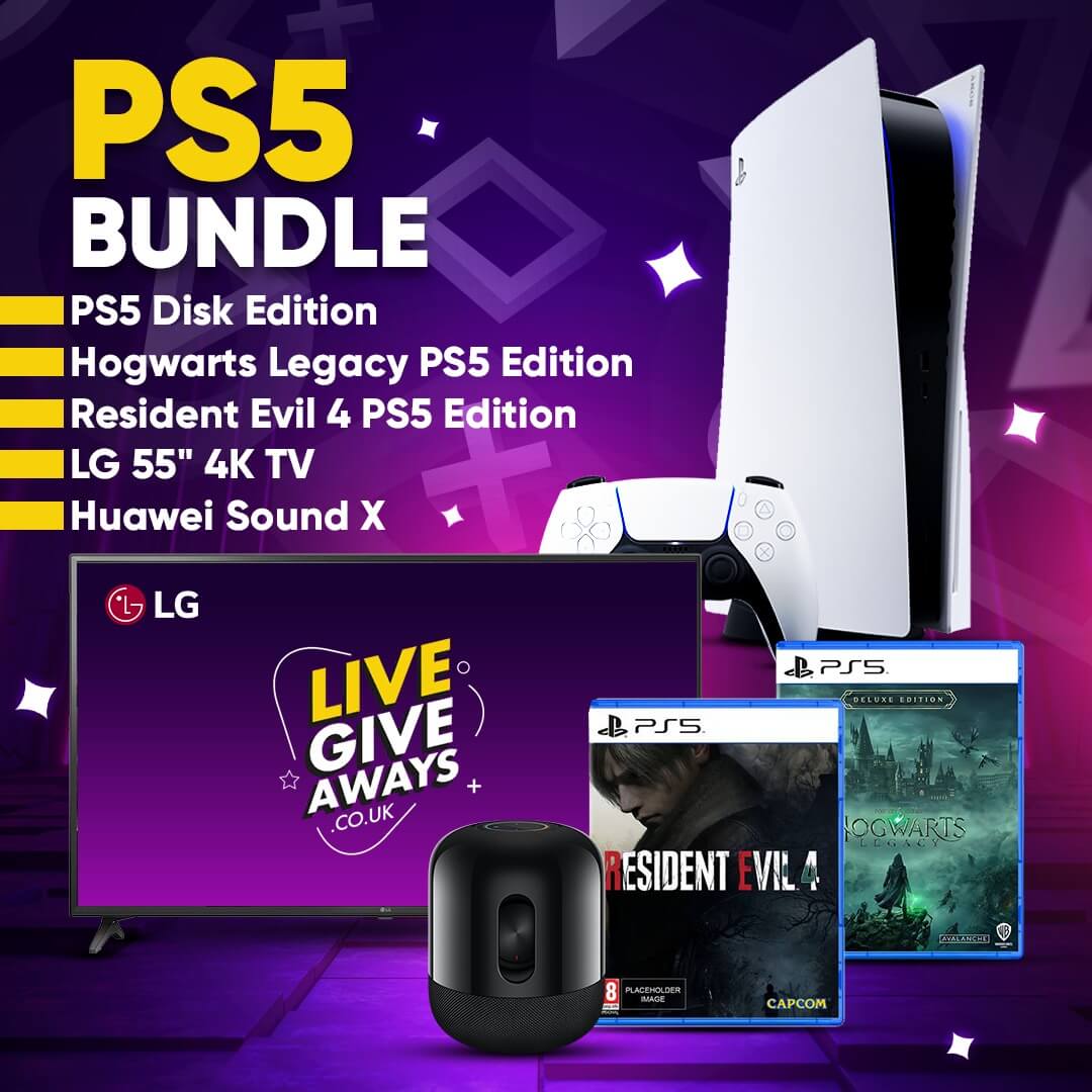 PS5 Disk Edition + Hogwarts Legacy + Resident Evil 4 + LG 55" 4K TV + Huawei Sound X