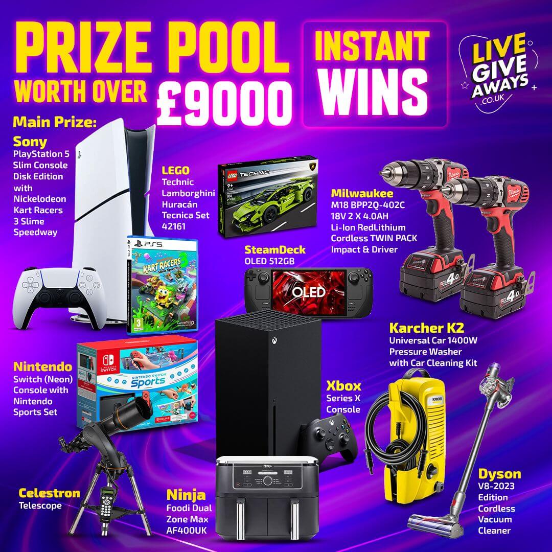 Instant Wins: Prize Pool worth over £9000!