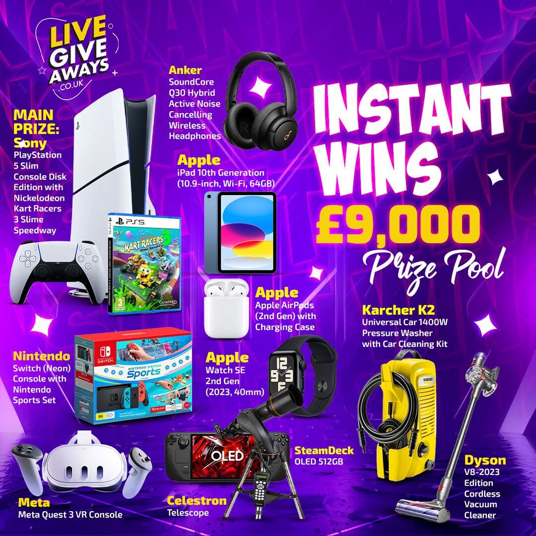 Instant Wins: Prize Pool worth over £9000!