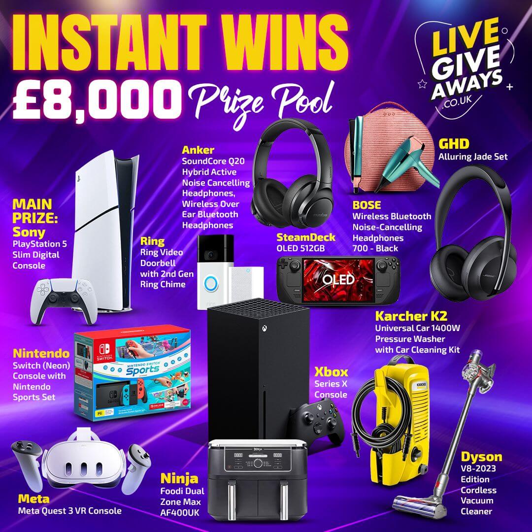 Instant Wins: Prize Pool worth over £8000!