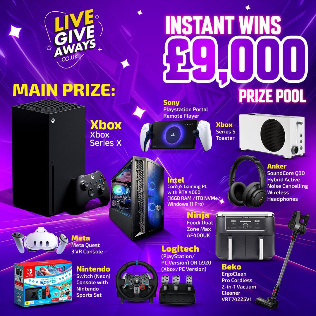 Instant Wins: Prize Pool worth over £9000!