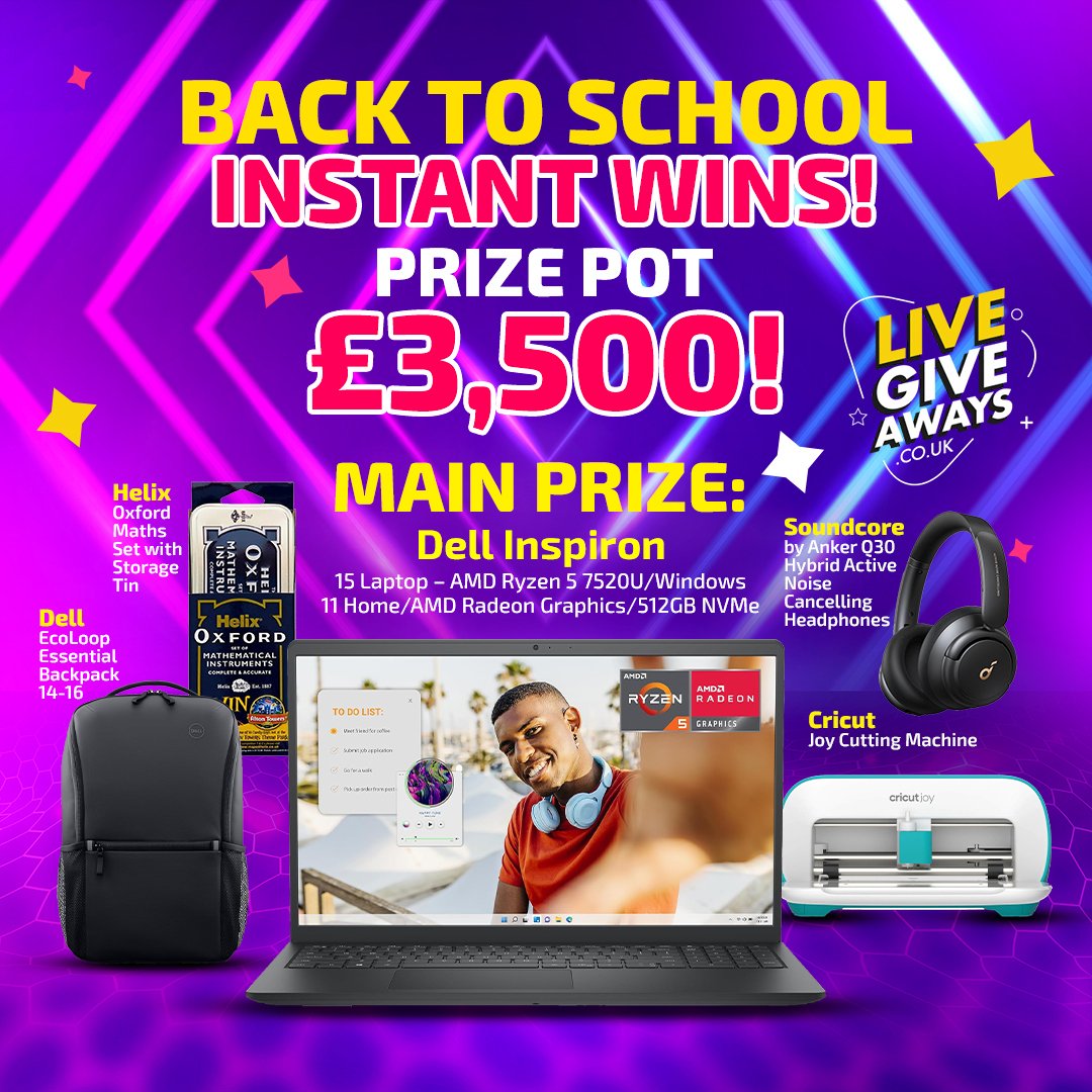 Back to School Instant Wins! Prize Pot - £3,500! Prizes ONLY! No Site Credit!