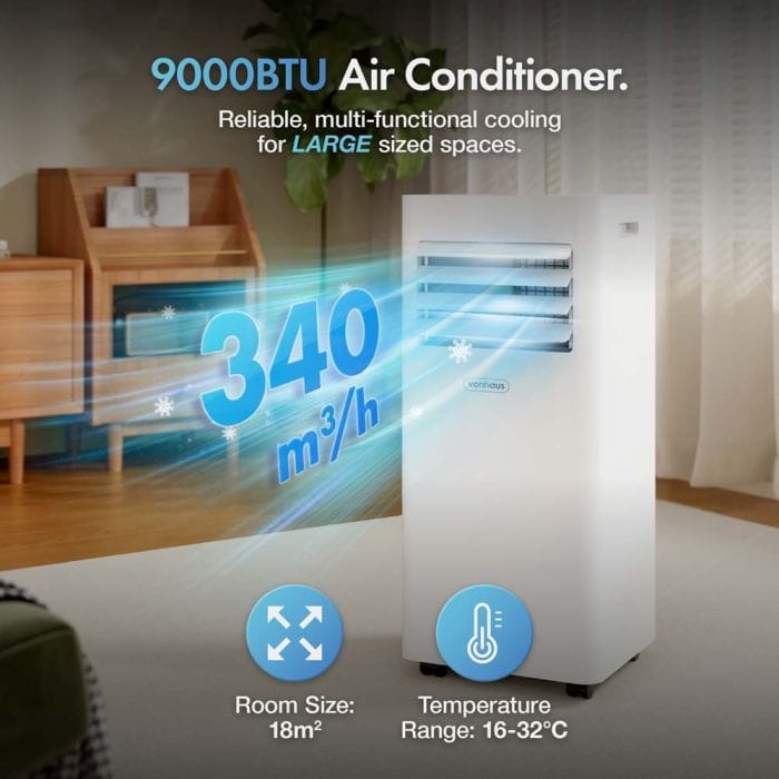 Vonhaus High-Performance Air Conditioner - 4 Modes – 9000BTU + 10 Lucky Numbers