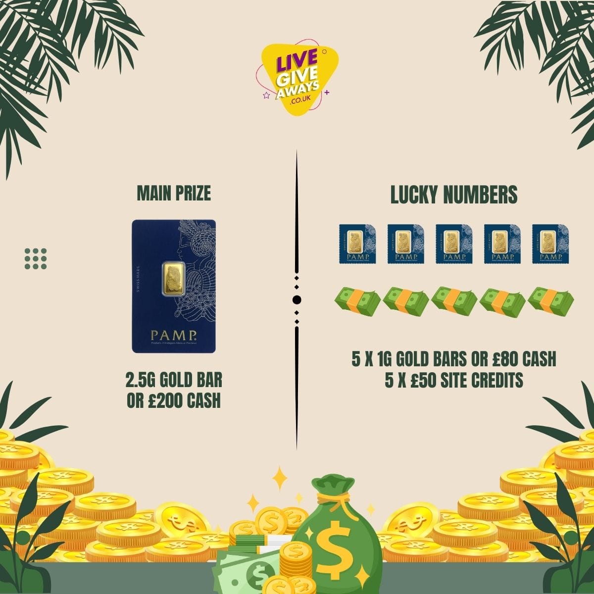 ✨🏆 Golden Chance Giveaway – Win a 2.5g Gold Bar + 10 Lucky Numbers! 🪙💷