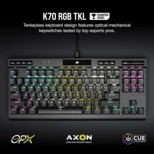 Corsair K70 RGB TKL CHAMPION SERIES Tenkeyless Optical-Mechanical Gaming Keyboard