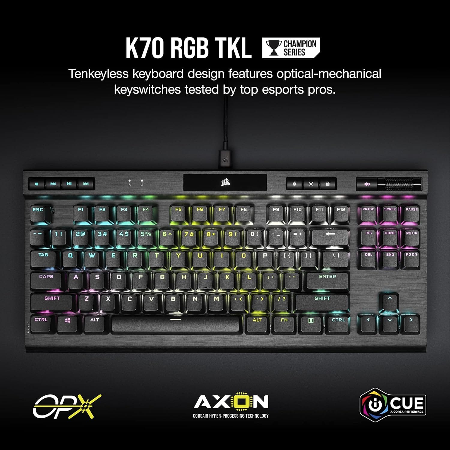 Corsair K70 RGB TKL CHAMPION SERIES Tenkeyless Optical-Mechanical Gaming Keyboard