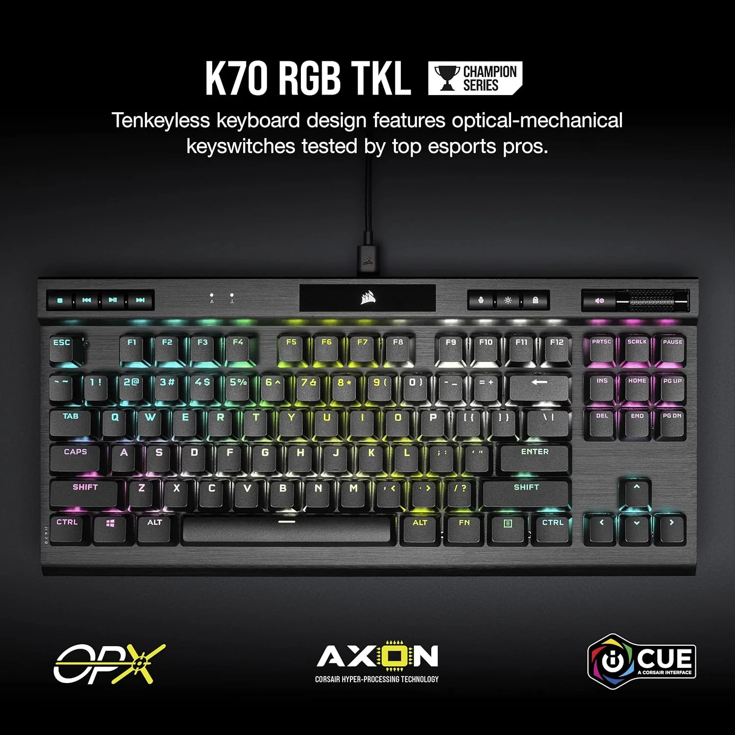 Corsair K70 RGB TKL CHAMPION SERIES Tenkeyless Optical-Mechanical Gaming Keyboard