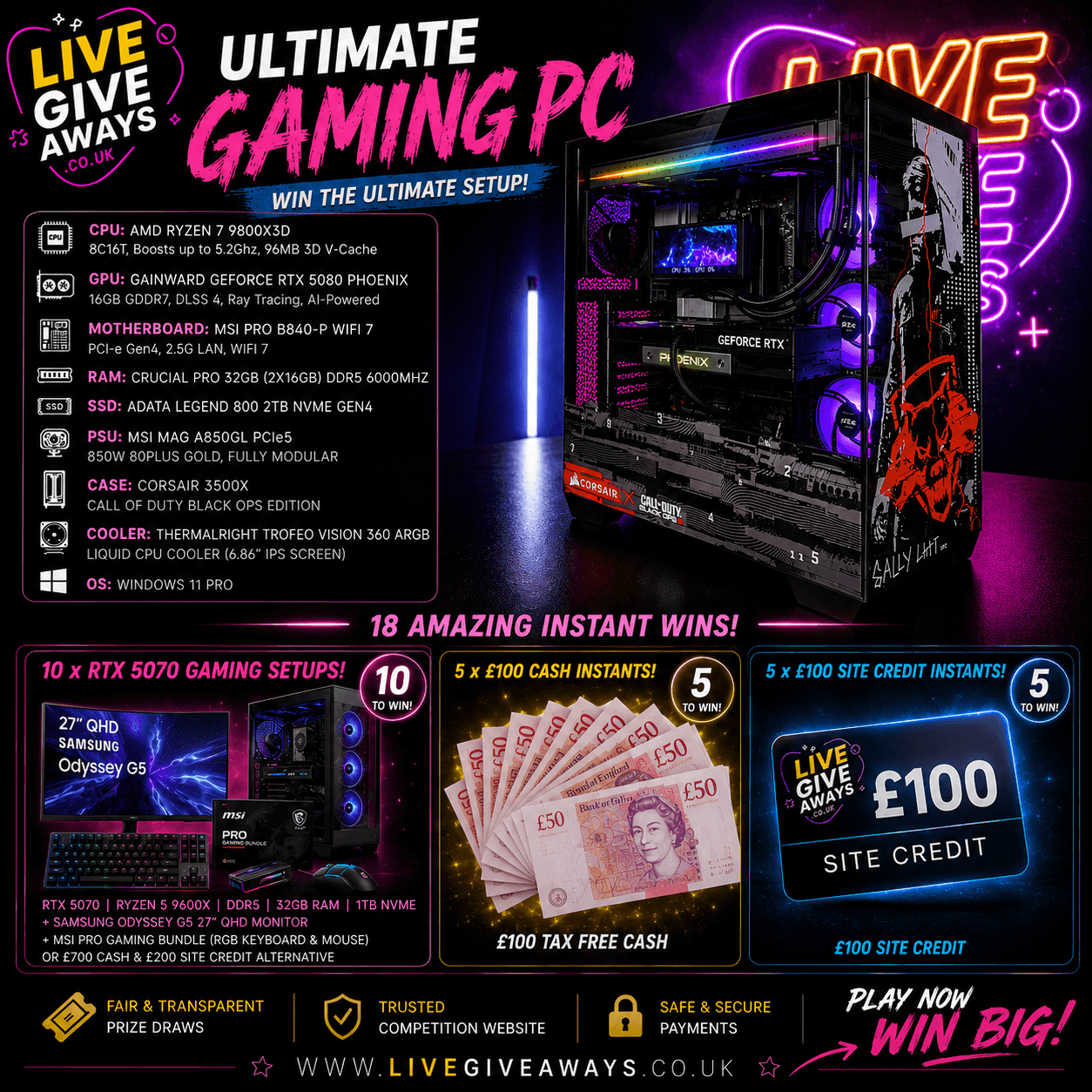💻🏆 Call of Duty Edition 9800X3D RTX 5080 Watercooled Gaming PC 🏆💻 +⚡10 x MEGA RTX 5070 Ryzen 5 9600X DDR5 Gaming PC Bundle Lucky Numbers!