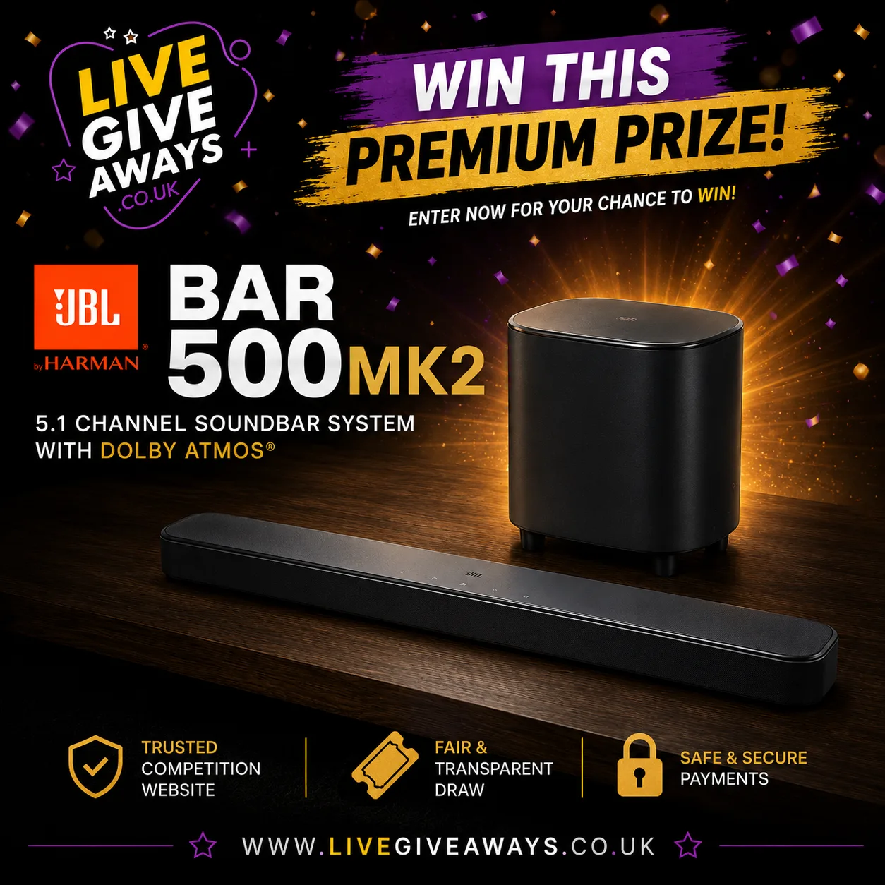 JBL BAR 500MK2 5.1 Channel Soundbar System with Dolby Atmos + 10 Lucky Numbers!