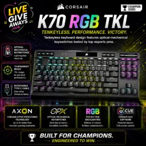 Corsair K70 RGB TKL CHAMPION SERIES Tenkeyless Optical-Mechanical Gaming Keyboard