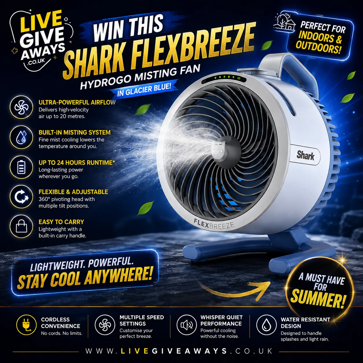 Shark FlexBreeze HydroGo Misting Fan + 8 Lucky Numbers!