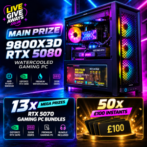 💻🏆 9800X3D RTX 5080 Watercooled Gaming PC 🏆💻 +⚡13 MEGA RTX 5070 32GB DDR5 Gaming PC Bundles + 50 x £100 Instants!