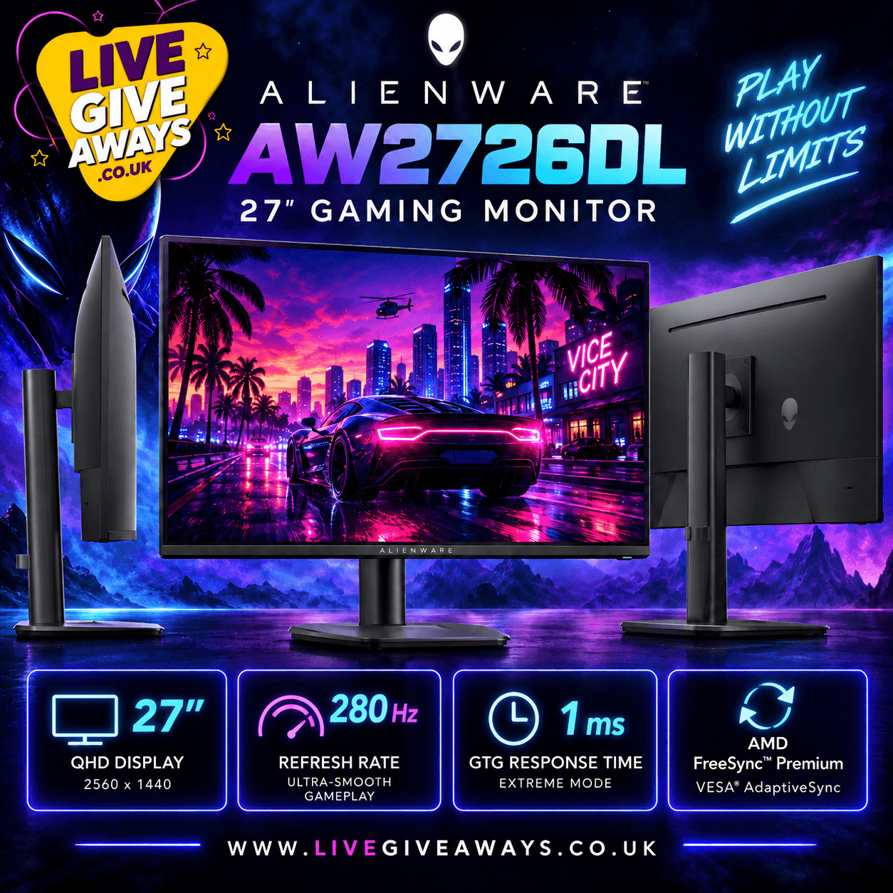 Alienware 27 Inch 280Hz QHD Gaming Monitor AW2726DL