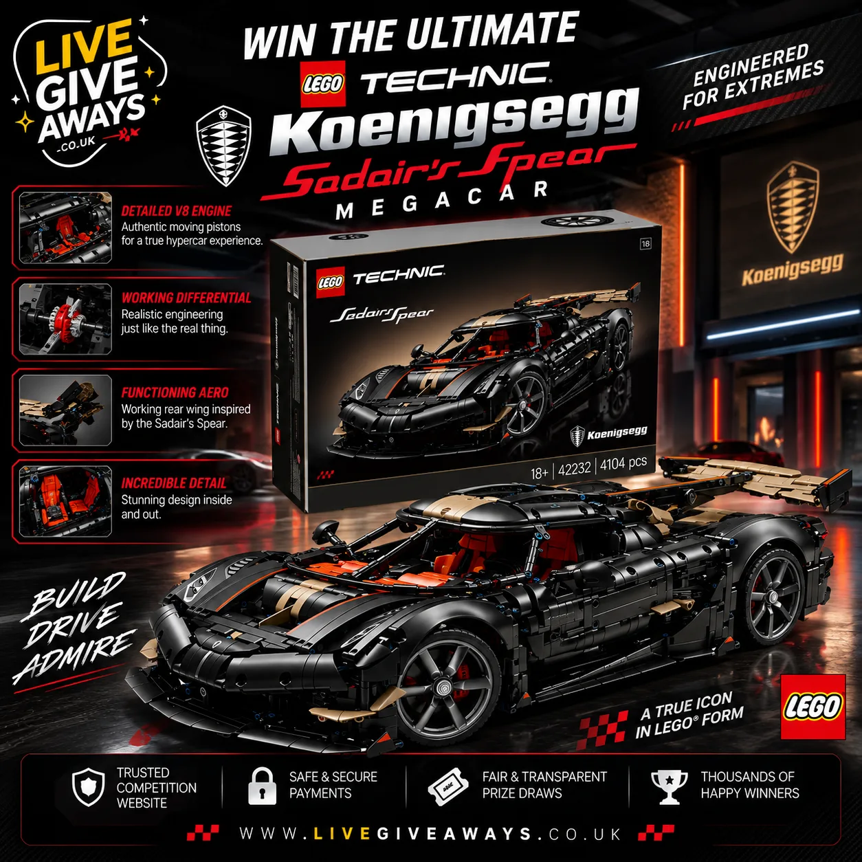 LEGO Technic Koenigsegg Sadair’s Spear Megacar – Model 42232
