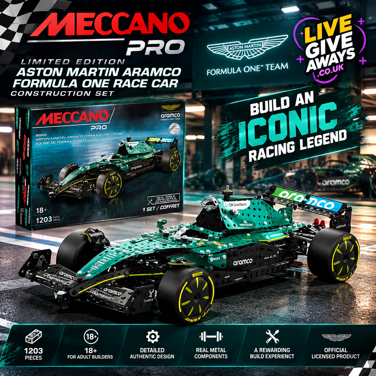 Meccano Pro Limited Edition Aston Martin Aramco Formula One Race Car Construction Set 🏎️