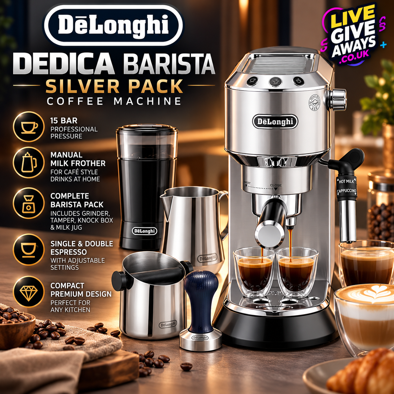 De’Longhi Dedica Barista Silver Pack Coffee Machine