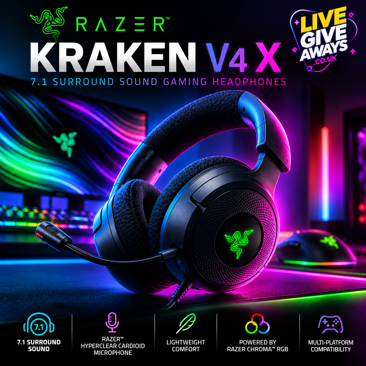 RAZER Kraken V4 X 7.1 Surround Sound Gaming Headset
